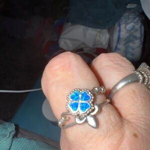 Blue Silver Women's Ring opal size 11